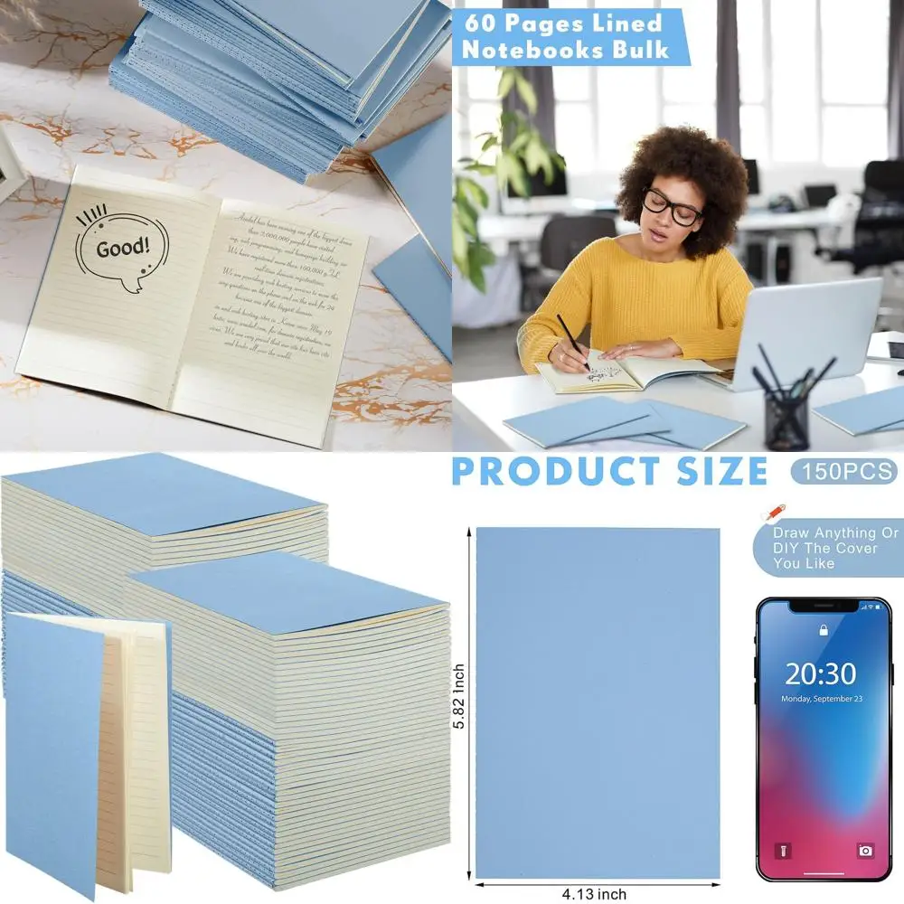 

A6 Kraft Softcover Notebooks, 48-Page Lined, 150 Pack, 5.82x4.13 Inches, Light Blue for Kids, Students, and Travel