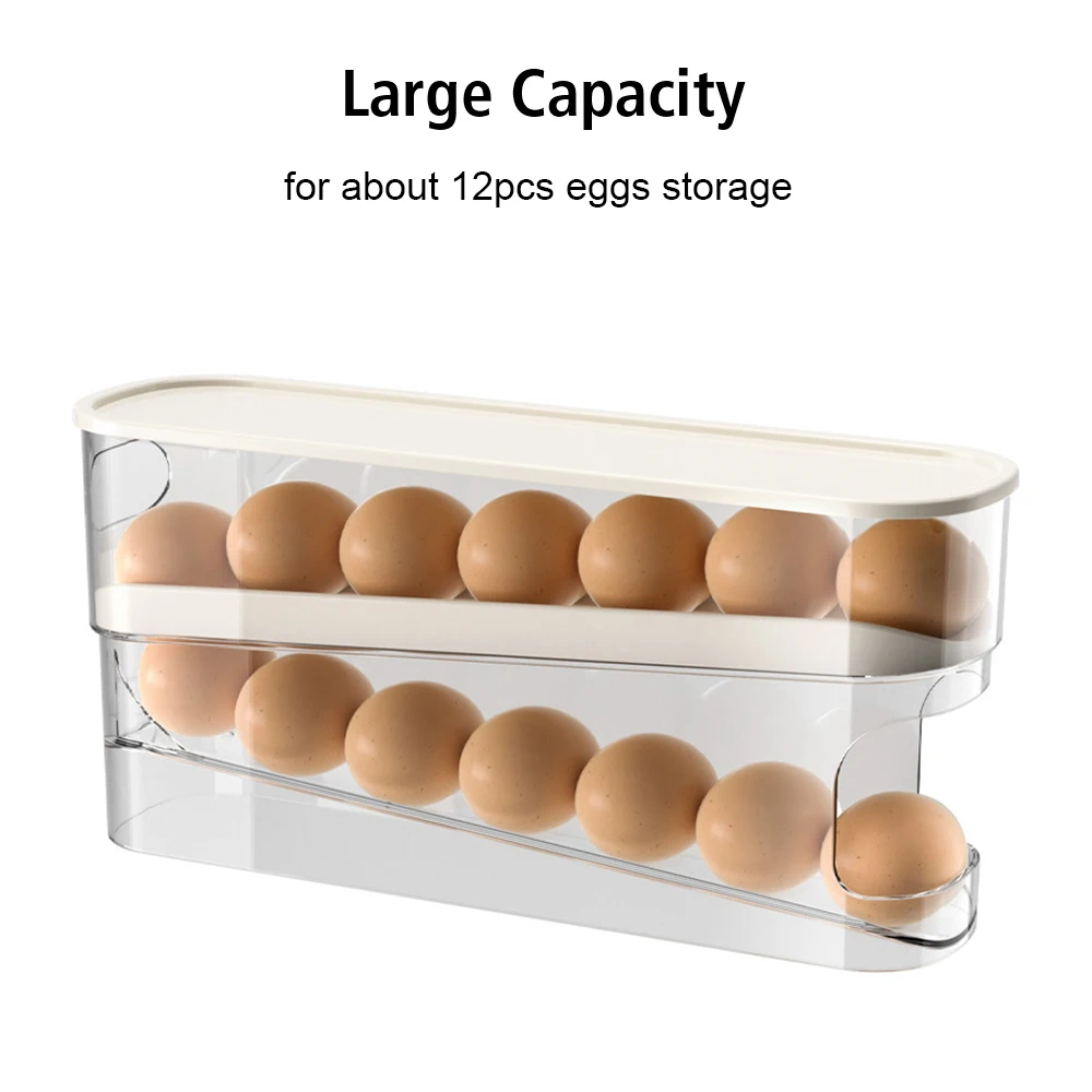 Egg Storage Box Large Capacity Automatic Scrolling Refrigerator Egg Holder Organizer Double Layer Egg Tray Drawer Box Case