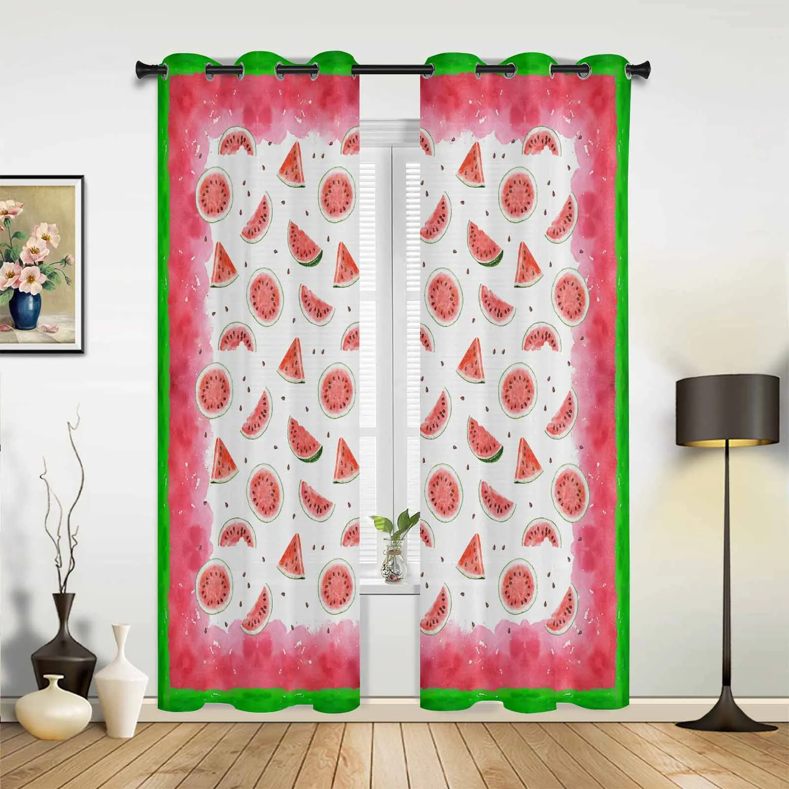 Summer Fruit Watermelon Red Green Window Curtains for Living Room Luxury Bedroom Curtains Coffee Dining Room Drapes