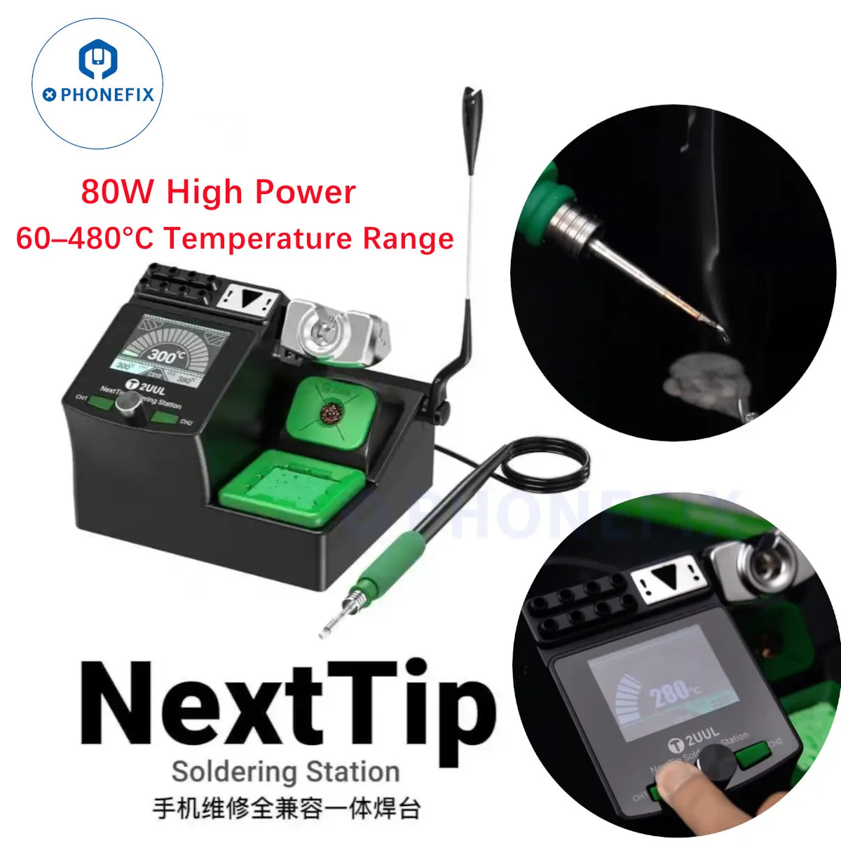 2UUL NextTip Soldering Station 80W 2S Fast Heating 80W HD Screen Temperature Control C115/210/245 Tip PCB SMD Rework Station Kit