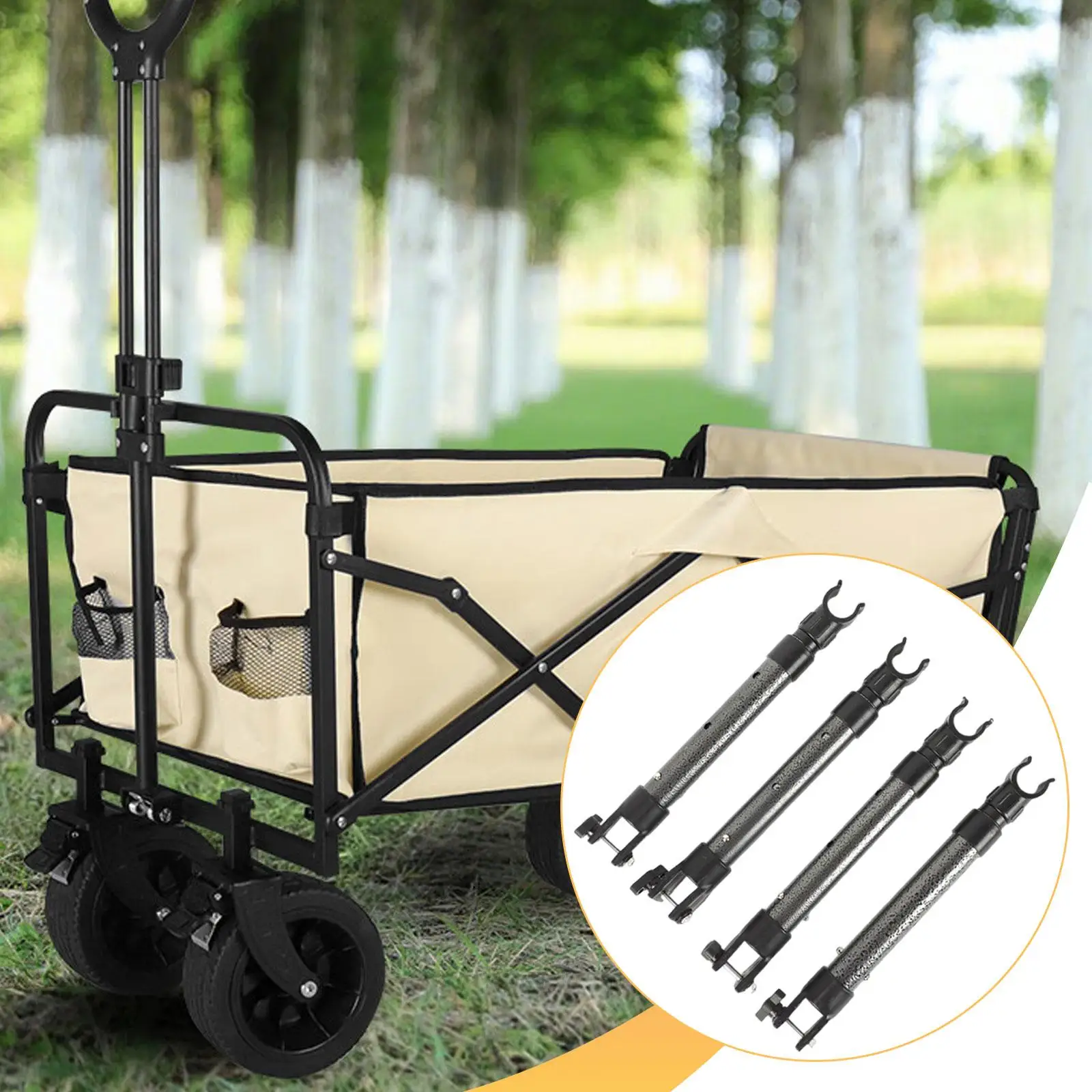 4 Pieces Camping Cart Tabletop Board Support Rods Telescopic Fittings Direct Replaces Black Sturdy Accessory for Outdoor Picnic