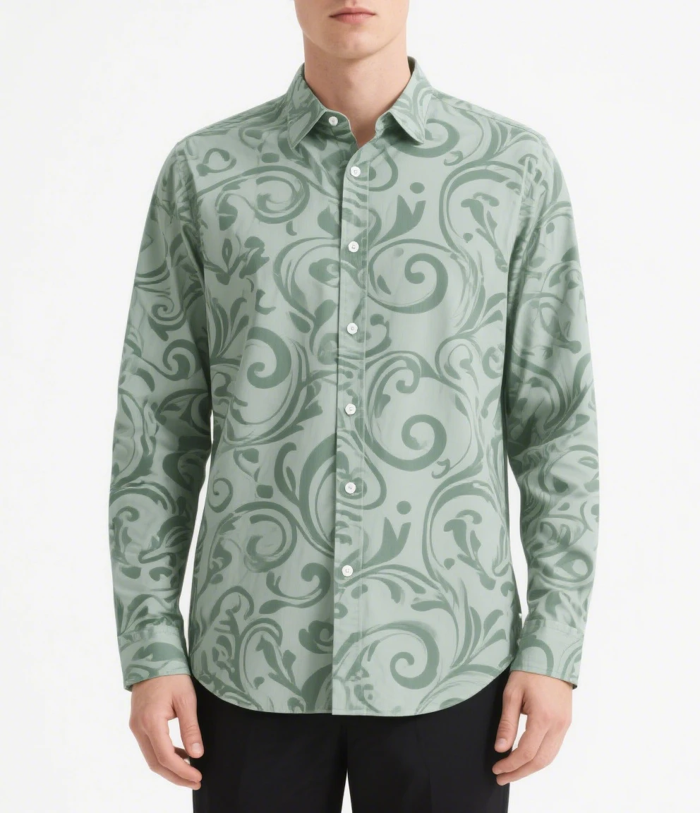 Men's French Plant Graphic 3D Printing Dark Pattern Shirt Hawaiian Casual Long-sleeved Lapel Shirt Business Party Simple Formal