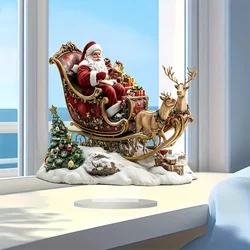1Pc 2D Flat Acrylic Sleigh Santa Claus Ornament, Christmas Reindeer Sleigh, Perfect Christmas Desktop Decoration, Suitable for Home, Office and Cafe Decoration, Gift for Family, Friends and Colleagues
