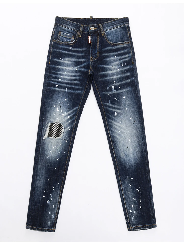 

Skinny Ripped Jeans High Street Sle Diamond Embellied Men's Slim Fit Jeans Faionable Urban Wear Youth Casual Jeans