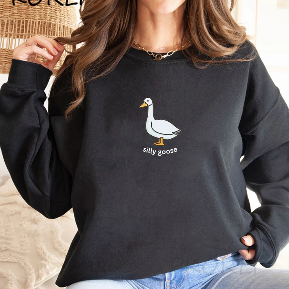 Silly Goose Sweatshirt Youth Crewneck Sweatshirts Goose Pullover Funny Unisex Sweater Long Sleeve Hoodie Top Kawaii Clothes