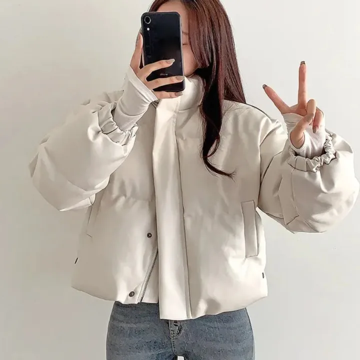 시크한 가을 겨울 오트 티엔드 PU 가죽 코튼 재킷 루즈핏 다용도 레트로 스타일 안티에이징 아우터웨어 코트