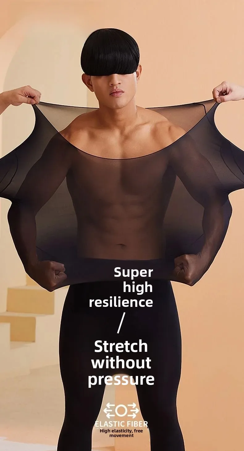 Conjunto de Ropa Interior Térmica para Hombre, Ultrafina, de Alta Elasticidad, Invisible, Pantalones Largos hasta los Tobillo...