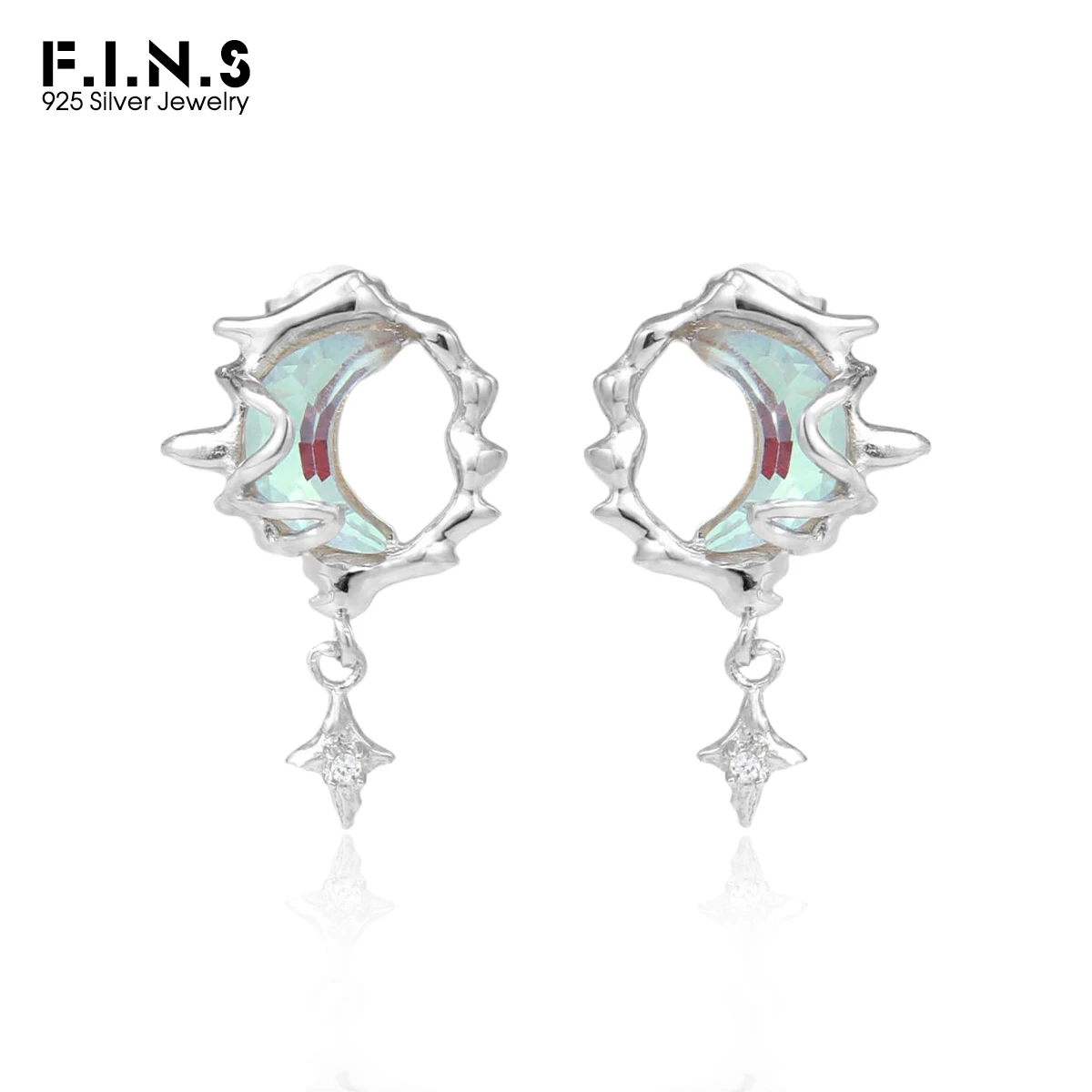 

Серьги-гвоздики F.I.N.S Liquid Moon Chic из стерлингового серебра S925, минималистичный нерегулярный циркон, кулон со звездой и пирсингом, ювелирные изделия для ушей