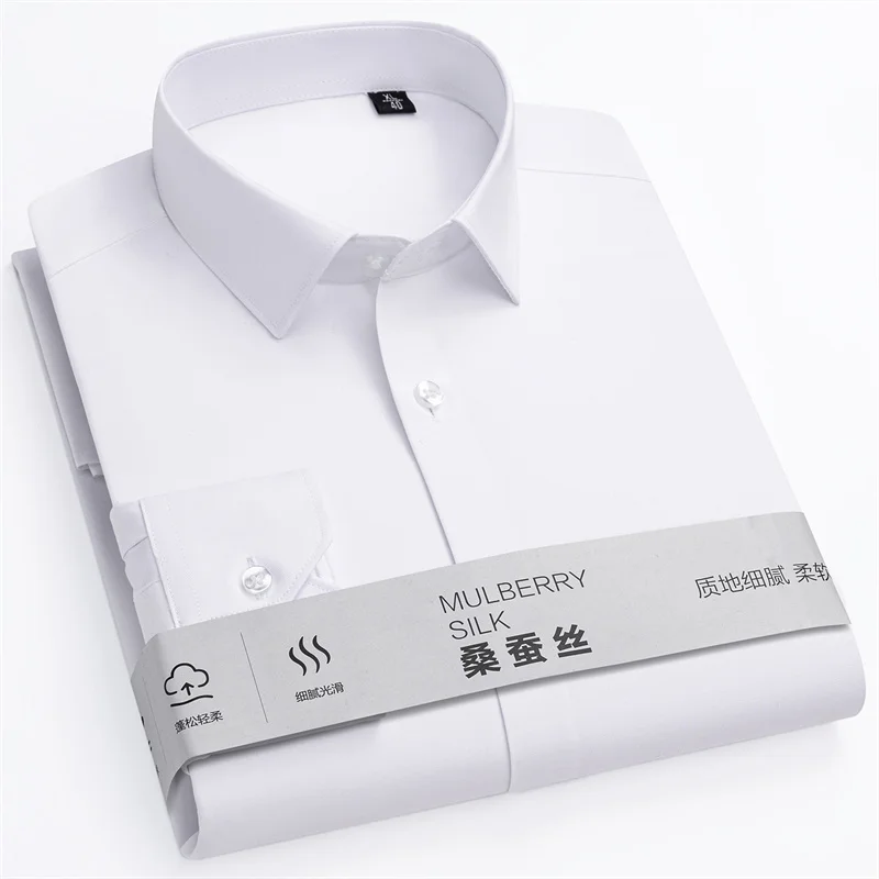 Plus Size 8XL 7XL 6XL Luxury Shirts For Men Long Sleeve Casual Solid Color Button Down Social Business Formal White Dress Shirt