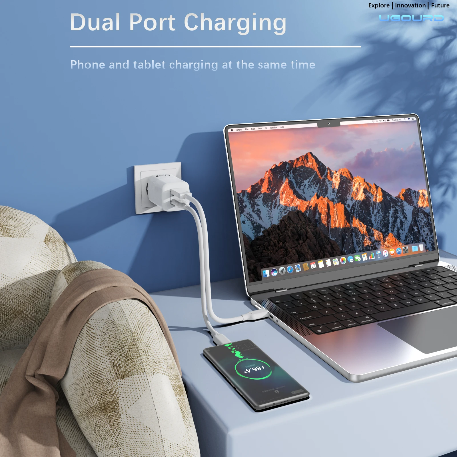 UGOURD 65W GaN Charger type c laptop Fast Charger USB Quick Charge Charger Support QC 4.0 PD3.0 With UK Plug for iPhone Xiaomi