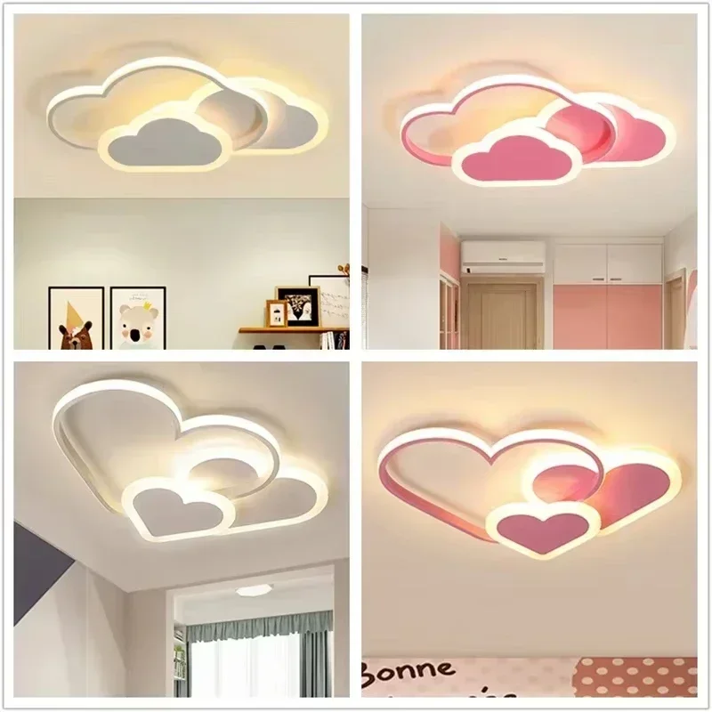 Princess Heart LED Modern Ceiling Lights Surface Dimmable Children Girl Room Living Room Wedding Decor Chandelier Fairy Lamp