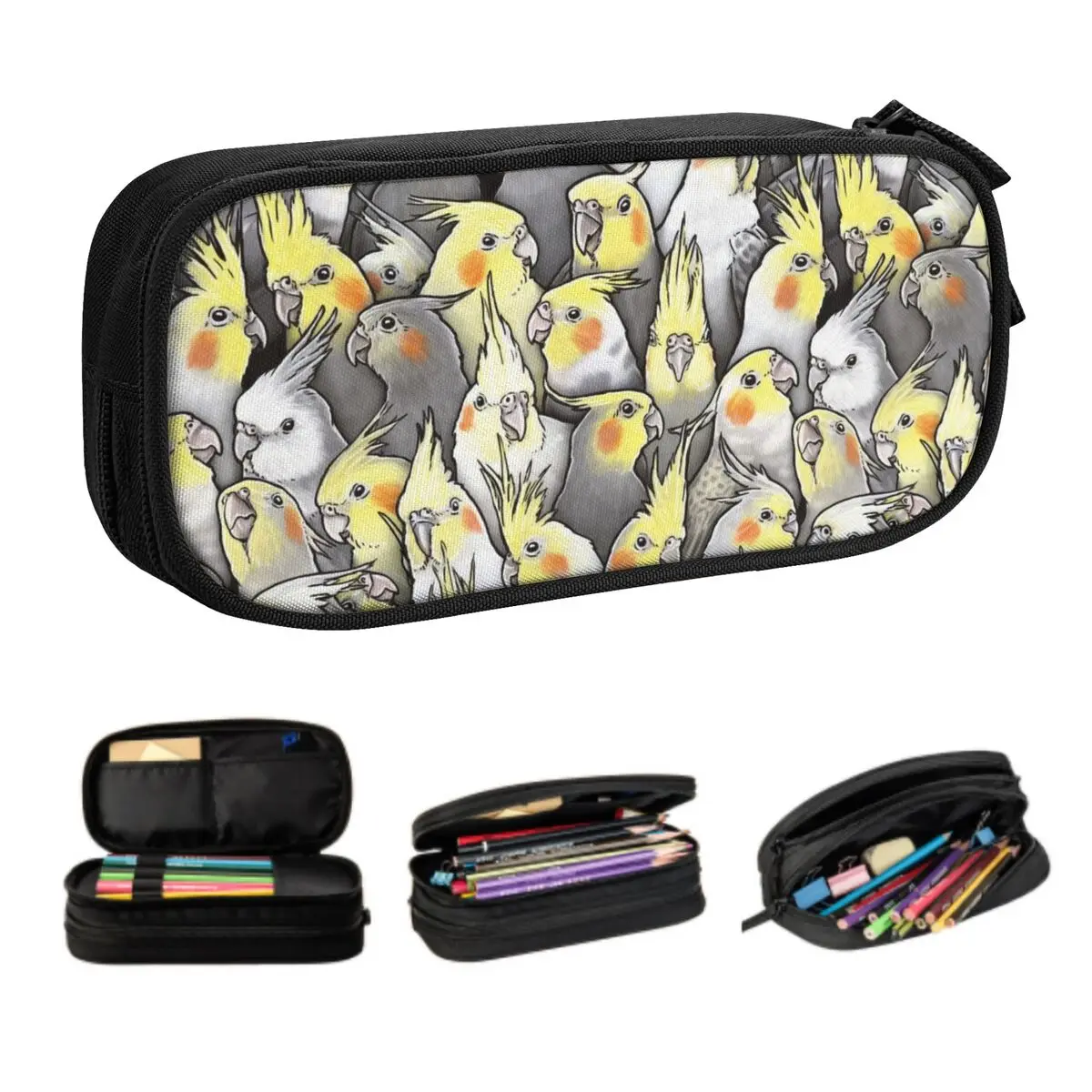 Custom Funny Cockatiels Galore Cute Pencil Cases Boy Girl Large Capacity Parrot Birds Pencil Pouch Students Stationery