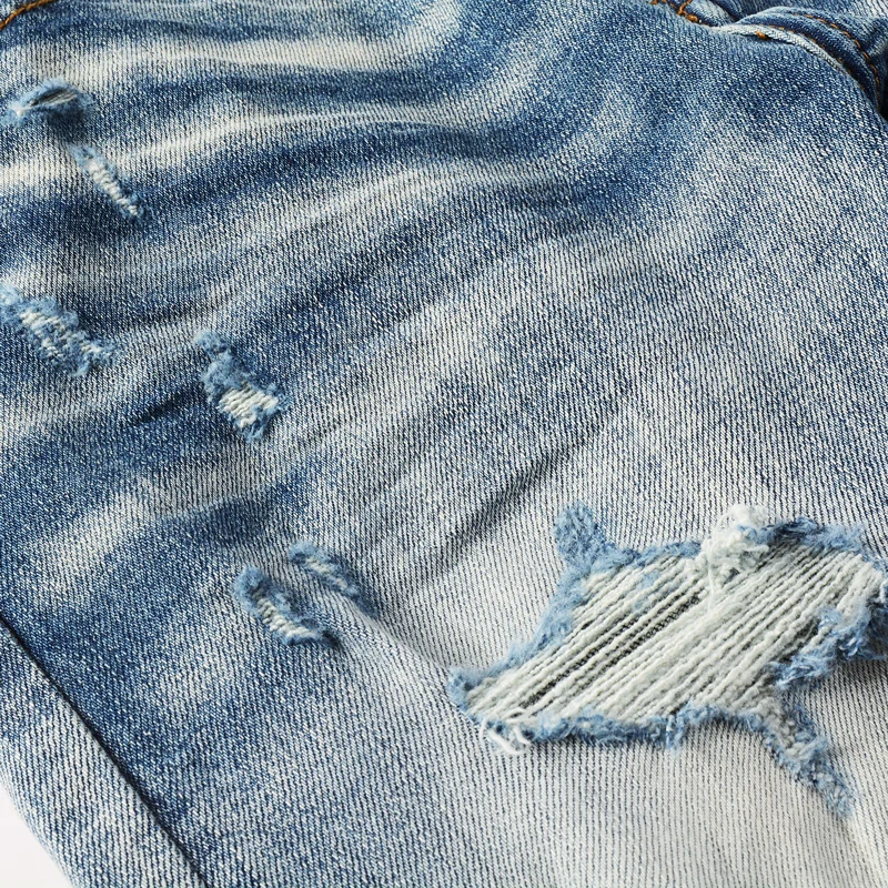 Y2Kstreet fashion new men's jeans with pleats, high elasticity, slim fit, light blue jeans, hip-hop brand designer pants, homb