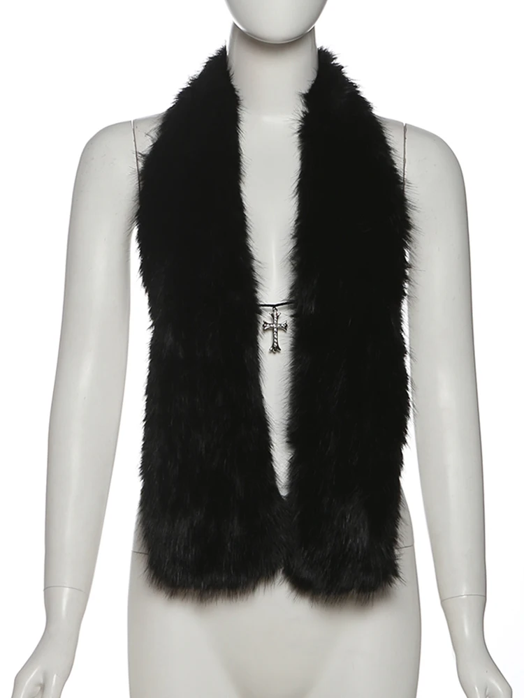 Strano Puss Sexy Halter Furry Canotte Donna Backless Lace-Up Solid Hottie Wild Simple Street Midnight Clubwear Maglia di mezzanotte