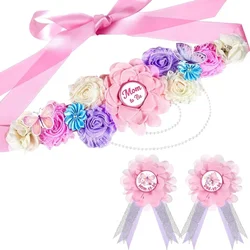 Flower Sash Set-Baby Shower Mom to Be Daddy to Be Corsage Pin- Belt for Maternity Dress Photo Props حزام Пояс Cinturón Ceinture