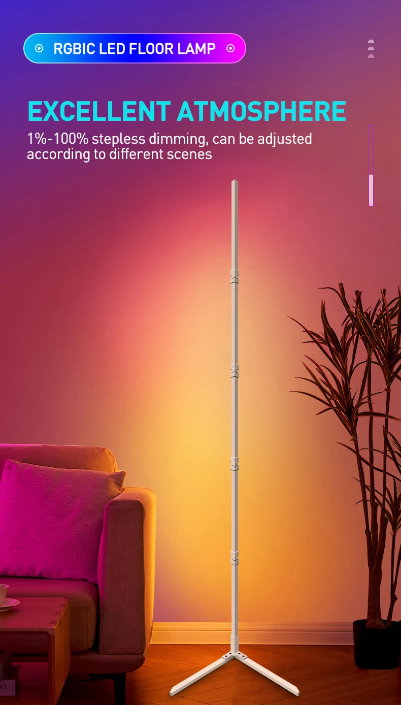 200cm RGB Tuya Floor Lamp Smart APP Remote Control Modern Corner Floor Light Atmospheric LED Stand Lighting Festival Decoration