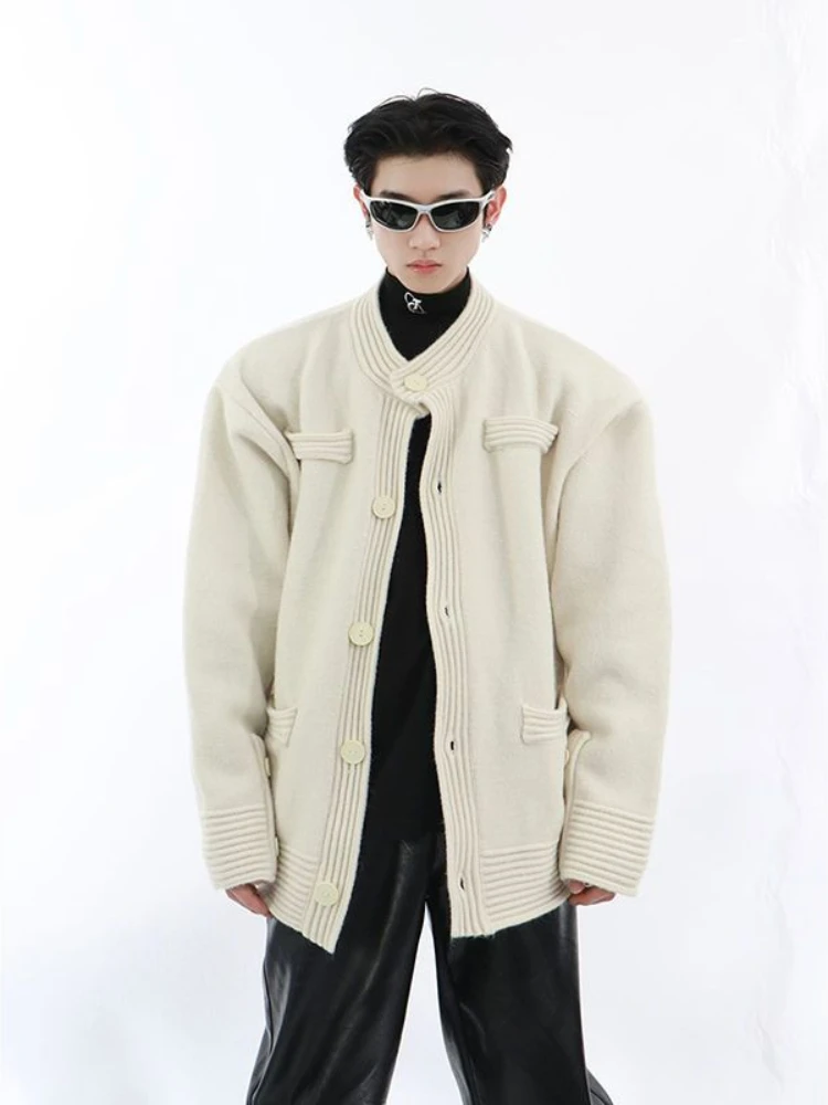 Coat Man Clothes Beige No Hoodie Knitted Sweaters for Men Crewneck Green Cardigan Round Collar Jacket Aesthetic Meme Classic S X