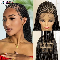 Full Lace Cornrow Braided Wigs for Black Women Handmade Synthetic Long Box Braided Wig with Baby Hair Lace Front Braids Wigs