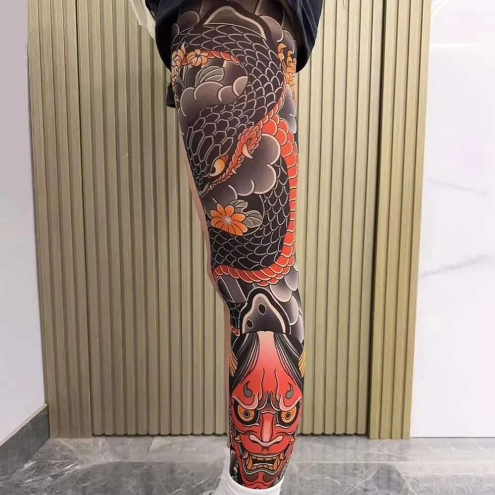 

New Full Leg Fake Tattoo Socks Printed Tights Sun-proof Fishing Elastic Socks Japanese Cycling Sexy Stockings Unisex