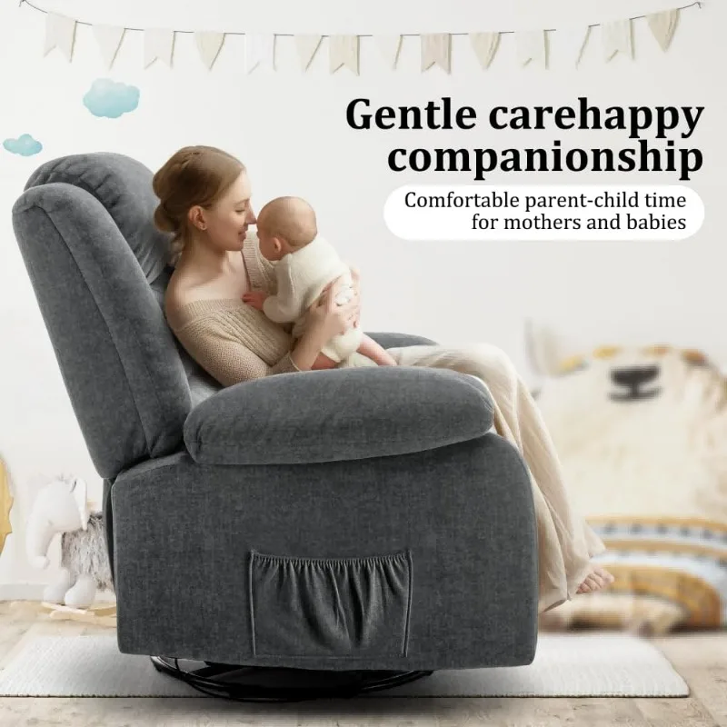 Fauteuil, brede schommelstoel, schommelstoel met massage en warmte, 360 ° Draaibare schommelstoelen voor de kinderkamer