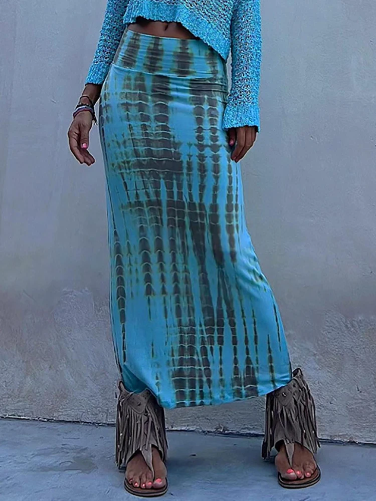 2024 Summer Long Skirts Women Boho Printing Skirt Female Patchwork Beach Slim Fit Skirts Ladies Vintage Holiday Skirt Streetwear