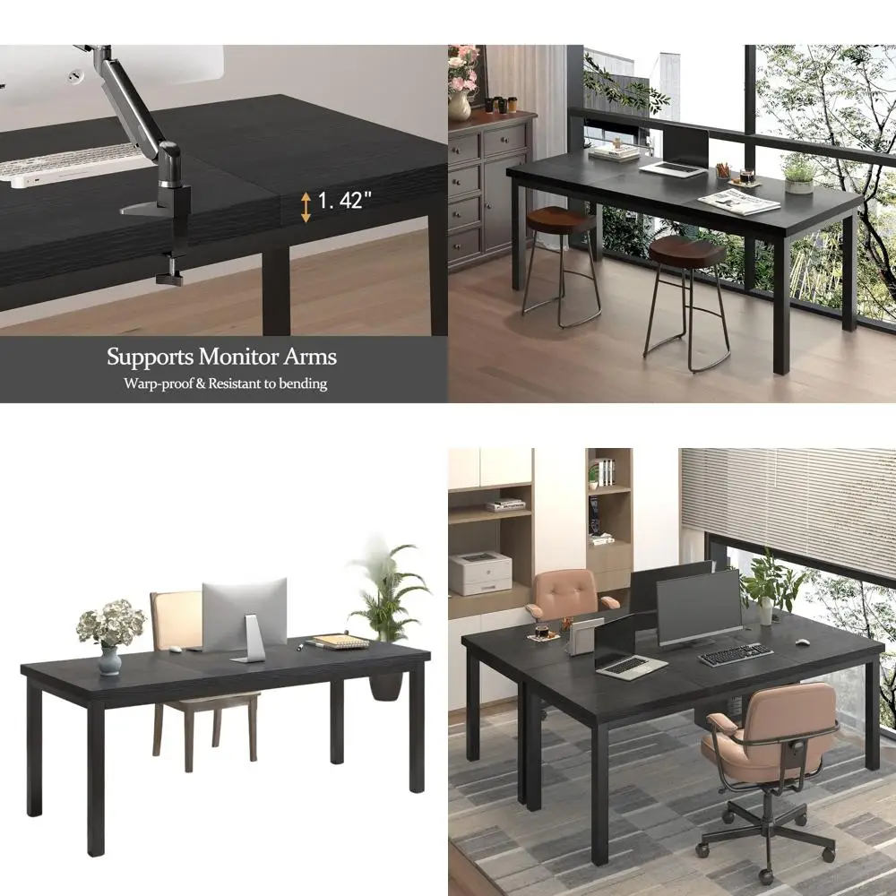 

Large 63 Modern Home Office Desk, Adjustable Feet, Deep Work Surface, Easy Assembly, Black Gaming/Study Desk