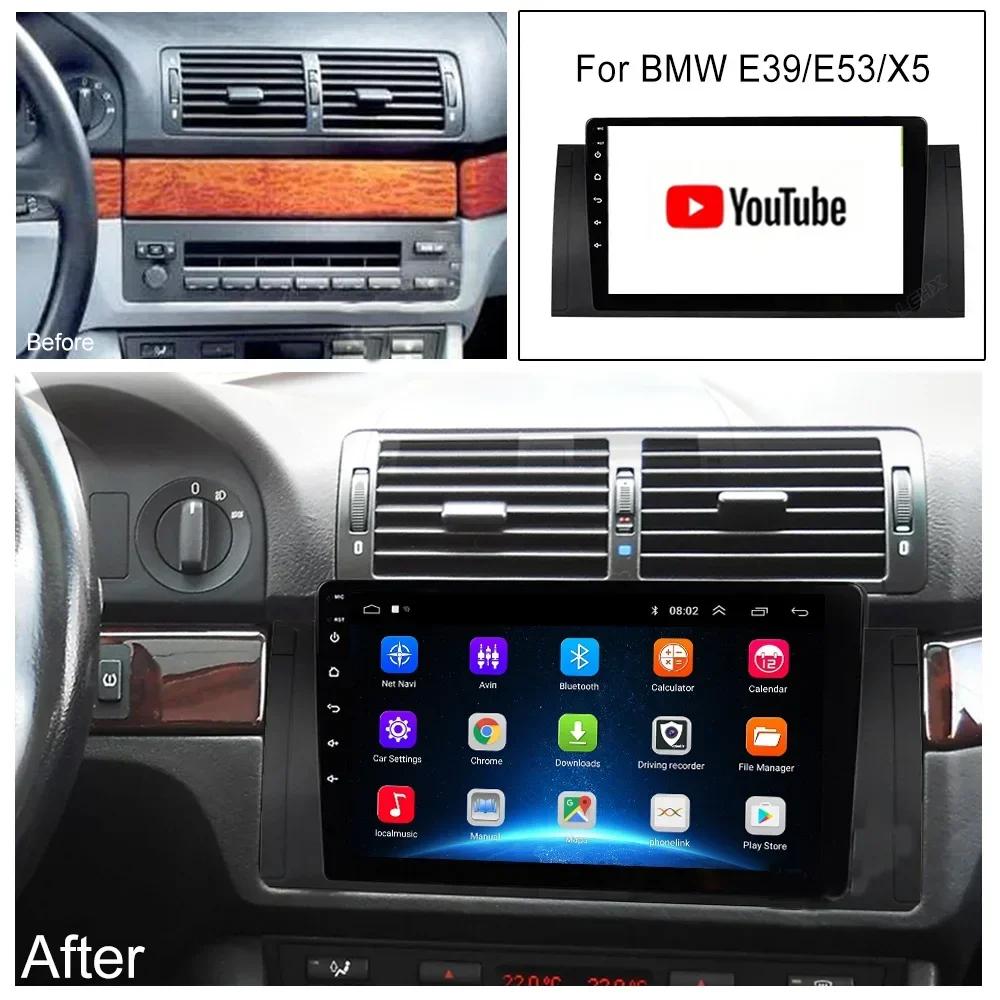 

Android 13 Radio For BWM Serie 5 E39 E53 X5 1996-2004 Car stereo Multimedia Player Carplay Auto GPS navigation 2DIN DSP NO DVD