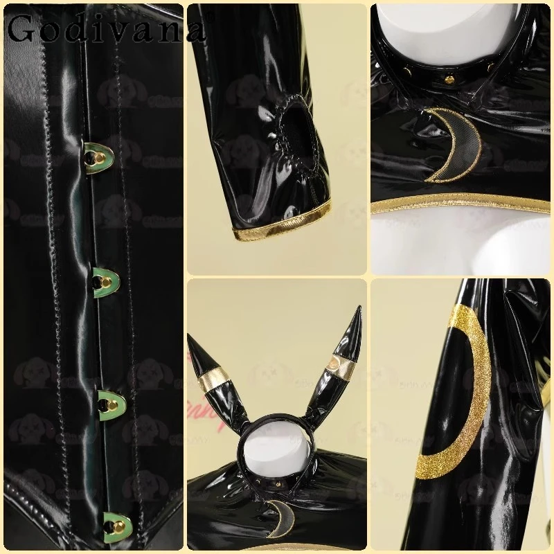 Mono femenino, ropa de Halloween, disfraz de Cosplay Sexy de Anime Kawaii para mujer, mono de cuero de conejito Umbreon, calcetines, traje con diadema