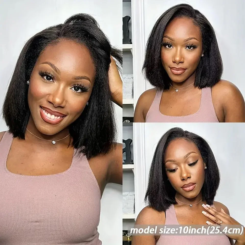 

Kinky Straight Glueless Lace Wig Human Hair Brazilian Hair Wig Yaki Straight C-Part Glueless lace Wig Human Hair For Black Women