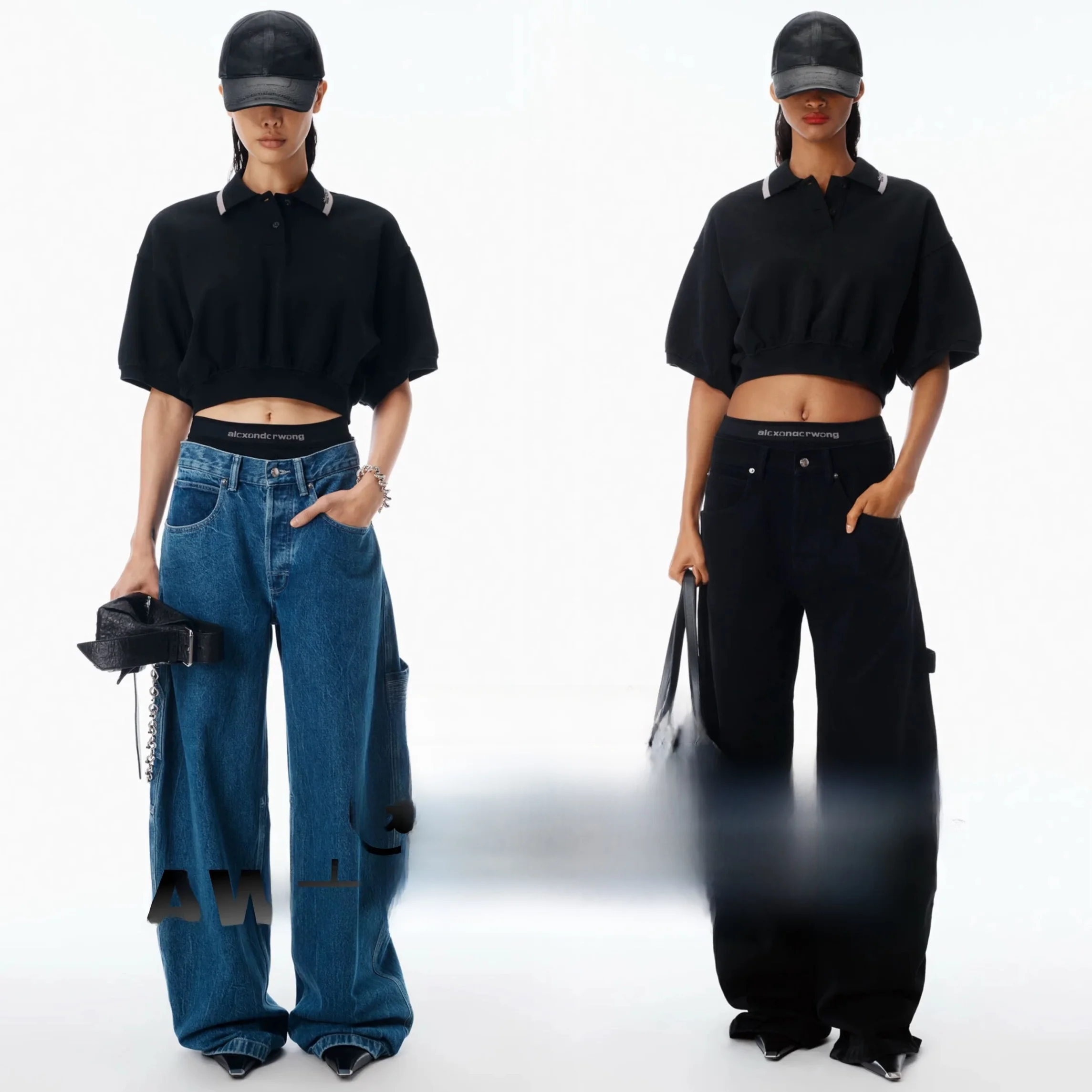 

AW King Trendy Spicy Girl Double Waist Logo Wide Leg Pants Unisex Workwear Jeans High Waist Loose Fit Denim Zipper Style