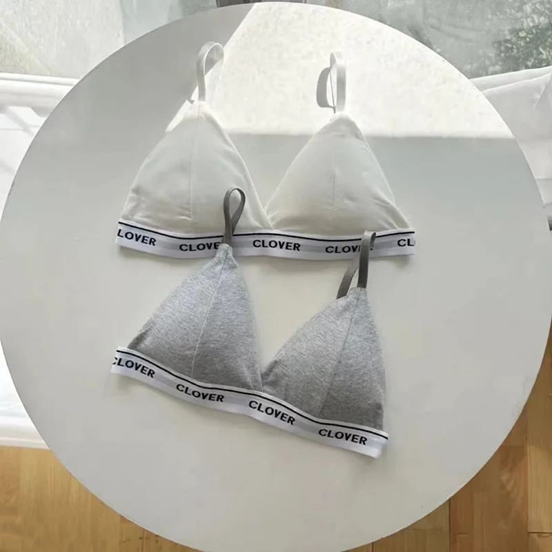 New French Underwear Female Non-steel Ring Thin Section Of Cotton Comfortable Camisole Backless Summer Fashion Letter Bra