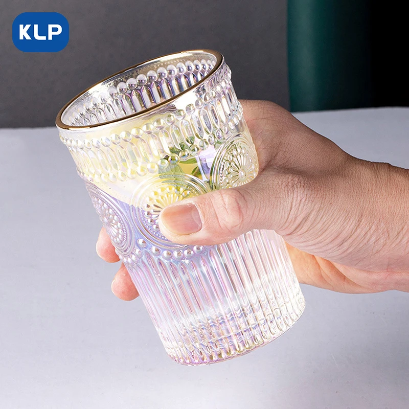 KLP 1pcs Vintage Embossed Glass Mug, Sunflower Coffee Mug, Clear Glass Mug, Family Breakfast Mug - High End, Capacity: 350ml