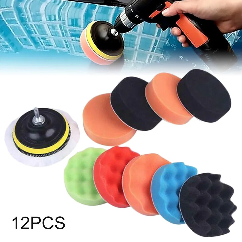 12pcs 3 inches Durable Tool Kit Abrasive Polisher Drill Polishing Pad Foam Buffing Waxing Sponge Pads