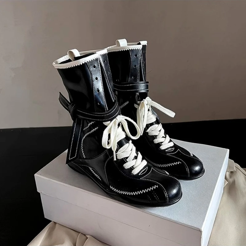 Autumn Winter Women Mid-calf Boots Fashion Trend Design Princess High Top Casual Shoes Street Style Ladies Riding Boots