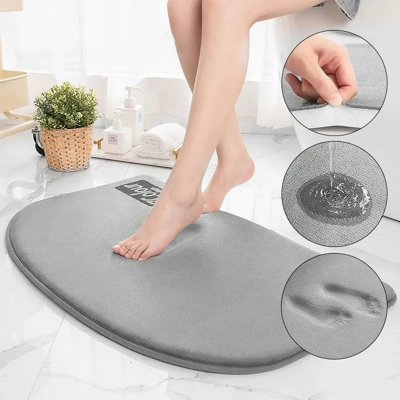 Gray Shower Floor Mat Quick Drying Super Absorbent Shower Mat Anti Slip Bathroom Carpet Soft Not Prickly Easy To Clean