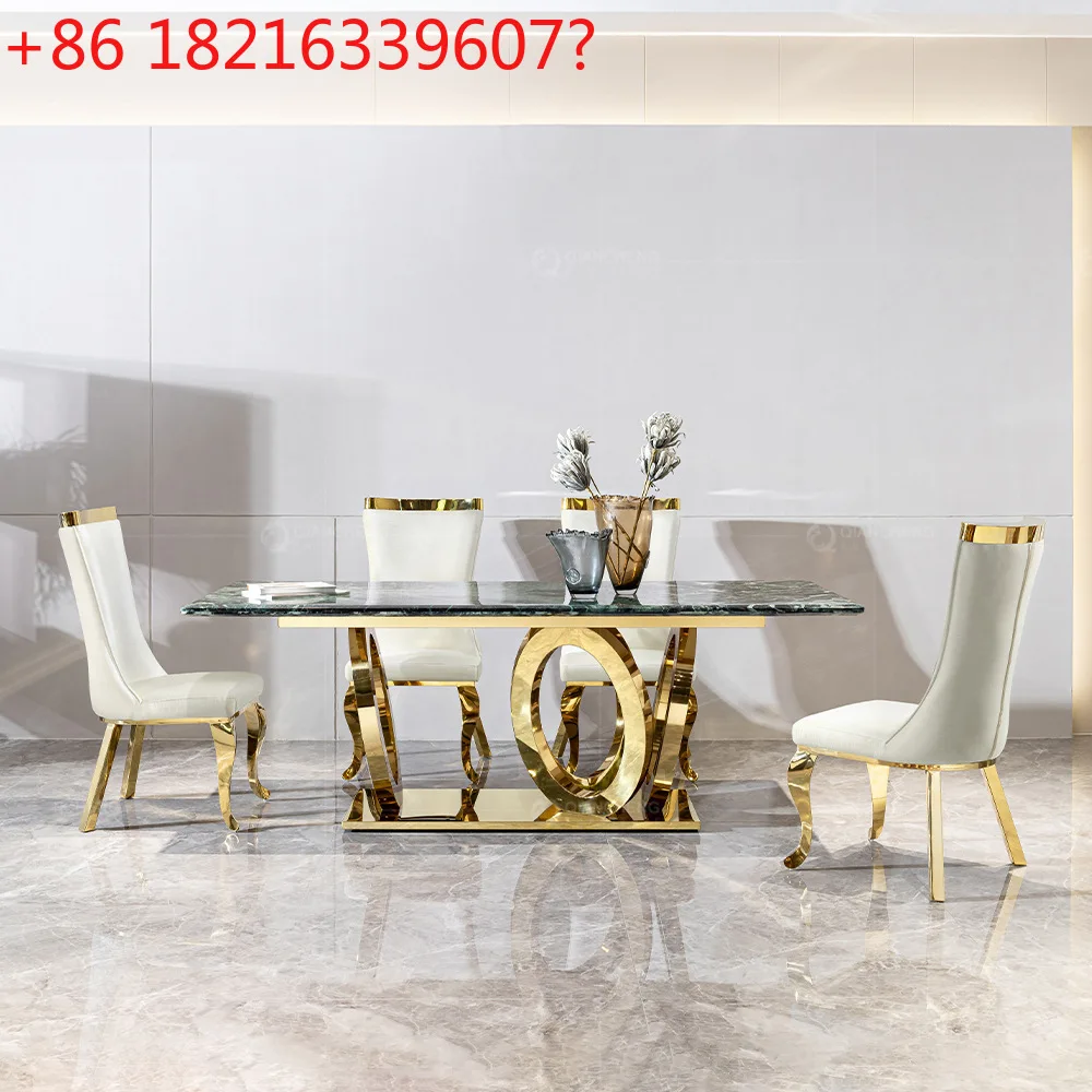 

Легкий роскошный мраморный обеденный стол из нержавеющей стали, элитный обеденный стол и стулья для отеля и ресторана
