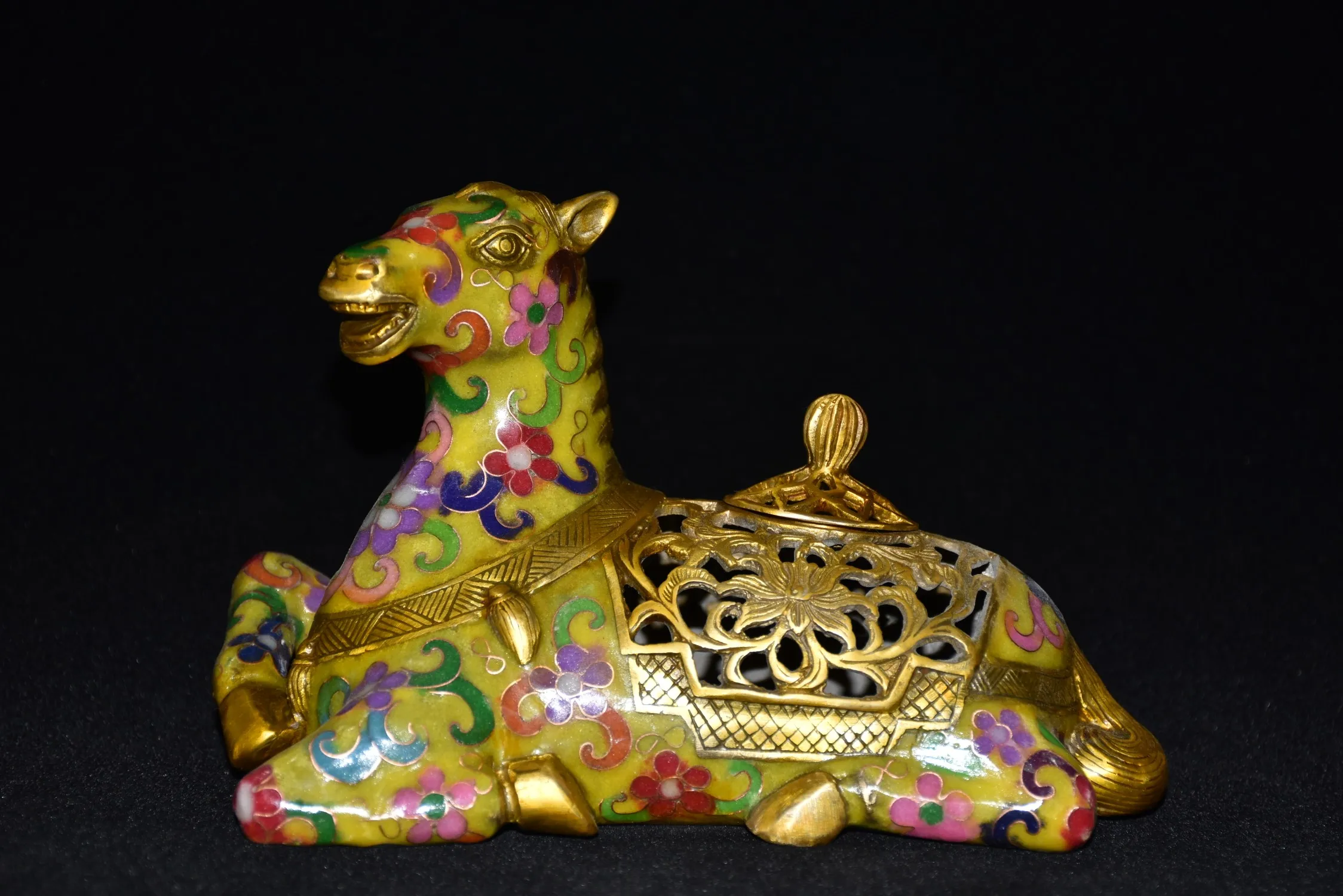 

7"Tibetan Temple Old Bronze Cloisonne Enamel Zodiac Horse Horse statue incense burner Ornaments Amass wealth Town house