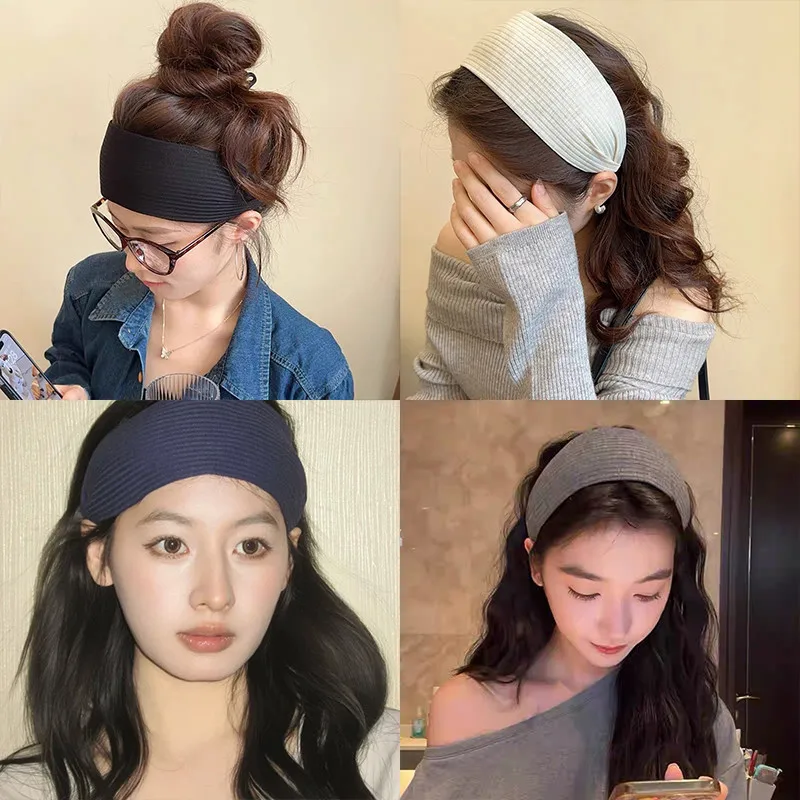 2026 Weiche, breite Strick-Baumwoll-Haarbänder für Damen und Mädchen – Koreanischer neutraler, einfarbiger Turban mit Zähnen – Kopfband und Accessoires – Detail 7