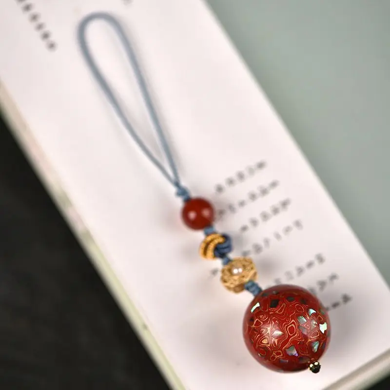 Artisanal Lacquer Beads Keychain with Red Gold Black Gold Blue Gold Accents Chinese Trendy Phone and Baby Pendant Cultural Gift