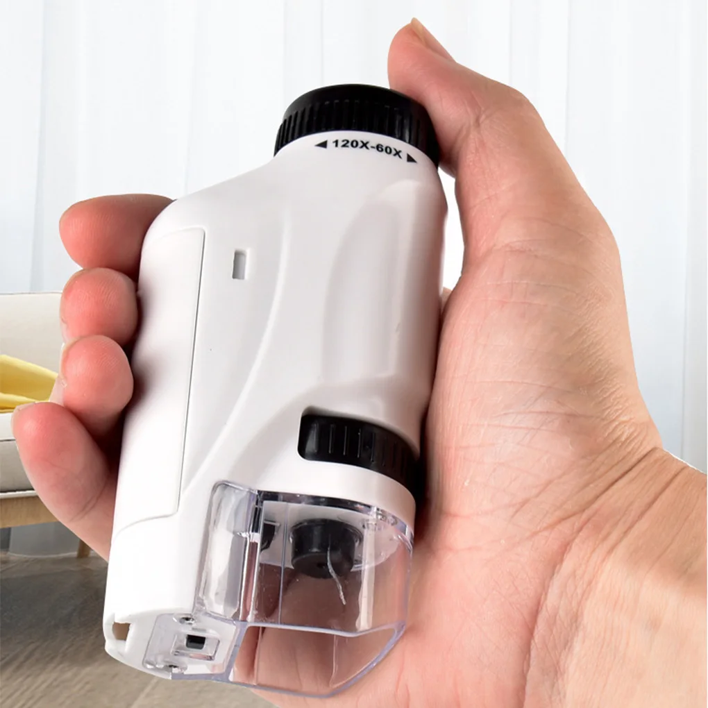 Mini microscópio portátil de bolso com luz led de laboratório 60x-120x microscópio portátil crianças ciências biológicas explorar ferramentas