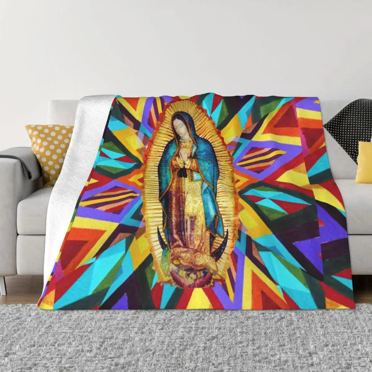 

Our Lady of Guadalupe Tilma Mexican Virgin Mary Saint Mexico Catholic colorful Throw Blanket Large Blanket