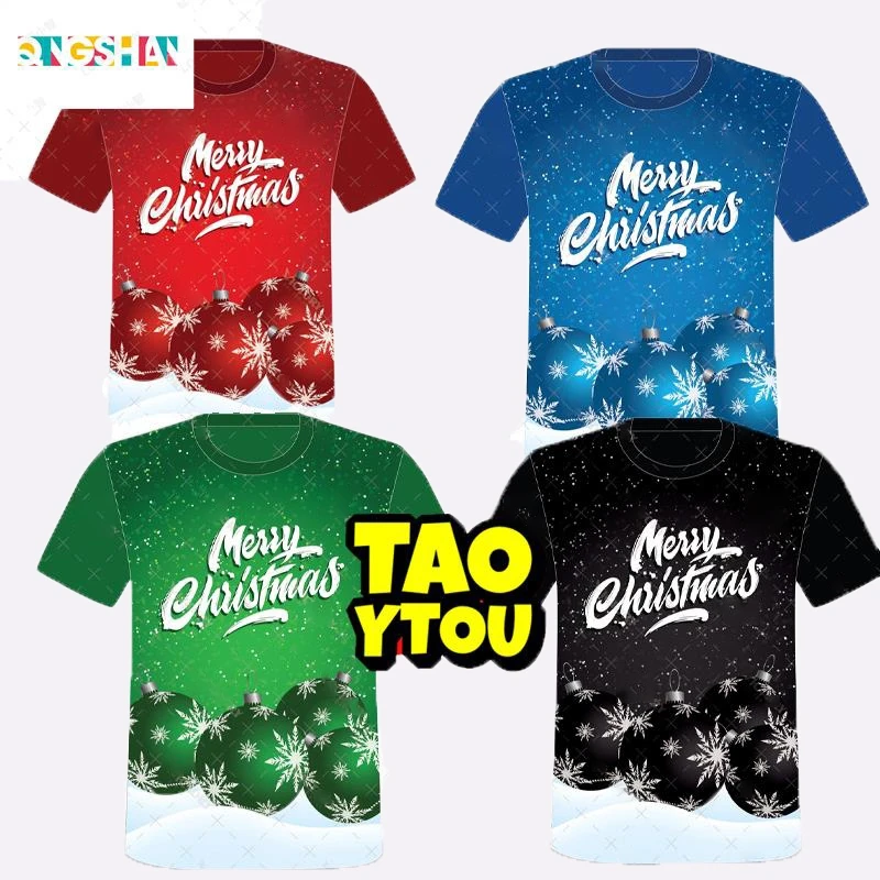 

Ornament Print T Shirt For Men Happy New Year Party Fashion Clothing Merry Christmas Harajuku Short Sleeve O-neck Tops T-shirts