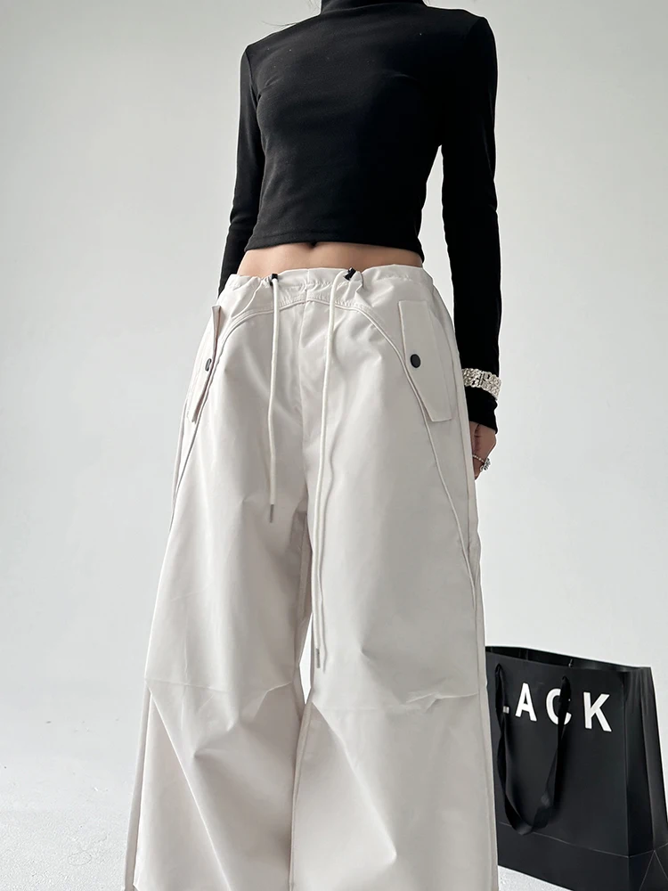 المرأة الخريف الشتاء ملابس العمل السراويل عالية الخصر الرباط عارضة مستقيم الساق واسعة الساق السراويل الطويلة الأمريكية Sle الأبيض