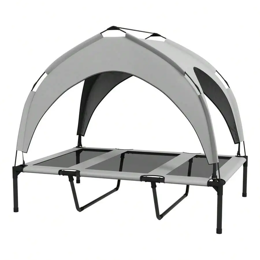 Elevated Dog Bed With Canopy, 42" X 30" Outdoor Pet Cot, Raised Camping Dog Bed With Breathable Mesh, Washable Canopy, For view 5