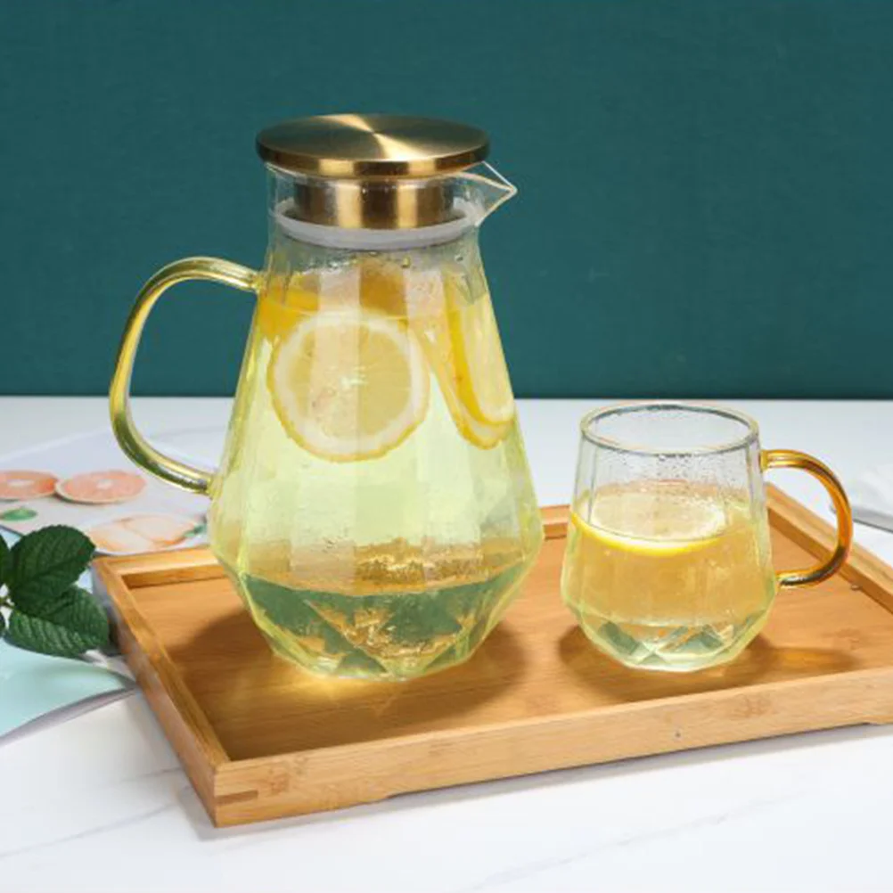 

Cold Water Kettle Glass Pitcher Large Capacity Heat Resistant Beverage Jug Lid Spout Household Kitchen Use