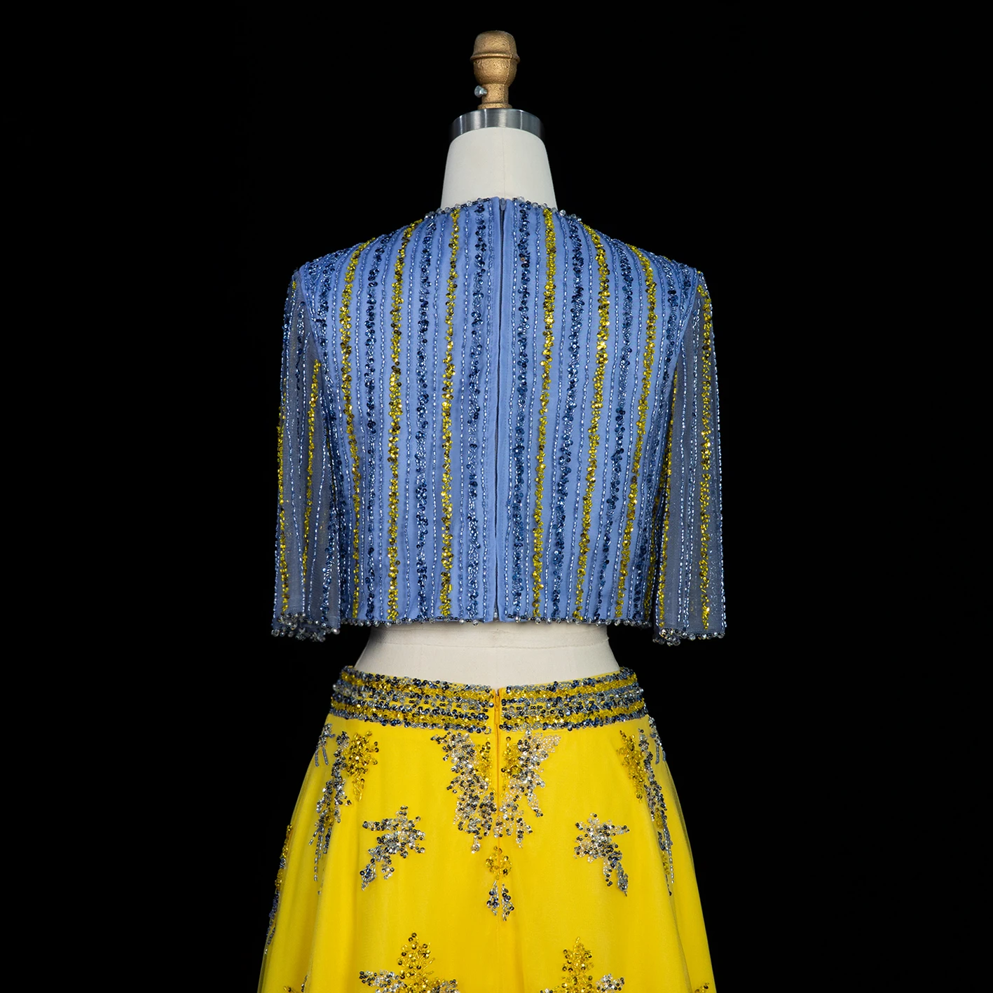 Sharon Said Luxuriöse Dubai Blau-Gelbe 2-teilige Abendkleider für Hochzeitsfeier Elegantes Arabisches Formelles Ballkleid SS490 Maßanfertigung – Detail 11