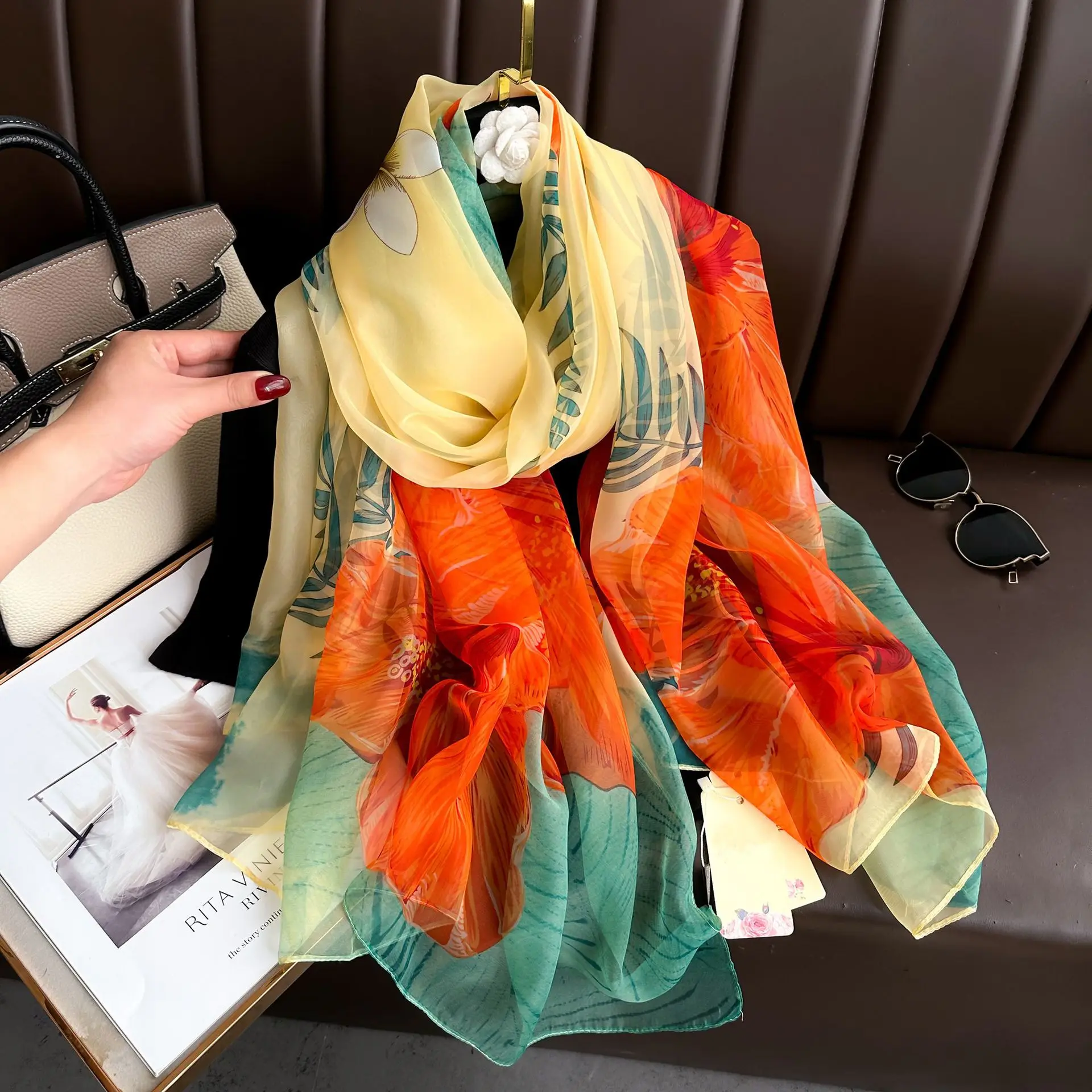 Silk Scarf Fashion Design Neck 2024 Foulard Female Headbanda Luxury Hijab Women Warm Pashmina Scarves Echarpe Shawl Large Wrap