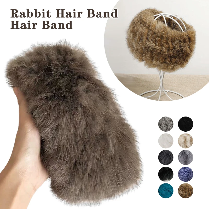 Natural Real Rabbit Fur Hair Hoop Winter Warm Fluffy Headgear Women Stretch Fur Headbands Natural Fur Ring Snood Scarves