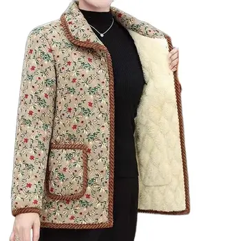 Mães idosas de meia-idade adicionar veludo engrossar outerwear 2024 novo quente algodão-acolchoado jaqueta inverno solto algodão feminino jaqueta