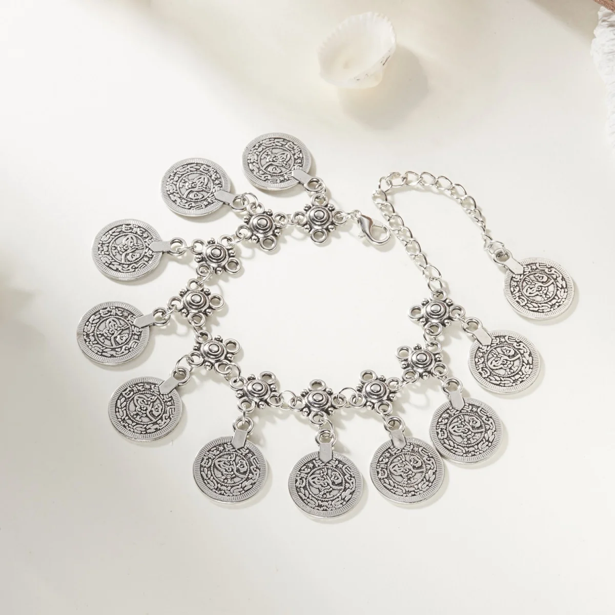 Böhmische Ethnische Vintage Runde Münzen Quasten-Fußkettchen für Damen und Herren Modische Blumen-Strand-Fußkette Sommer-Urlaubsschmuck Geschenk – Detail 15